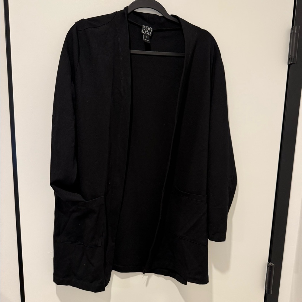Clara Sun Woo Black Open-Front Longline Blazer